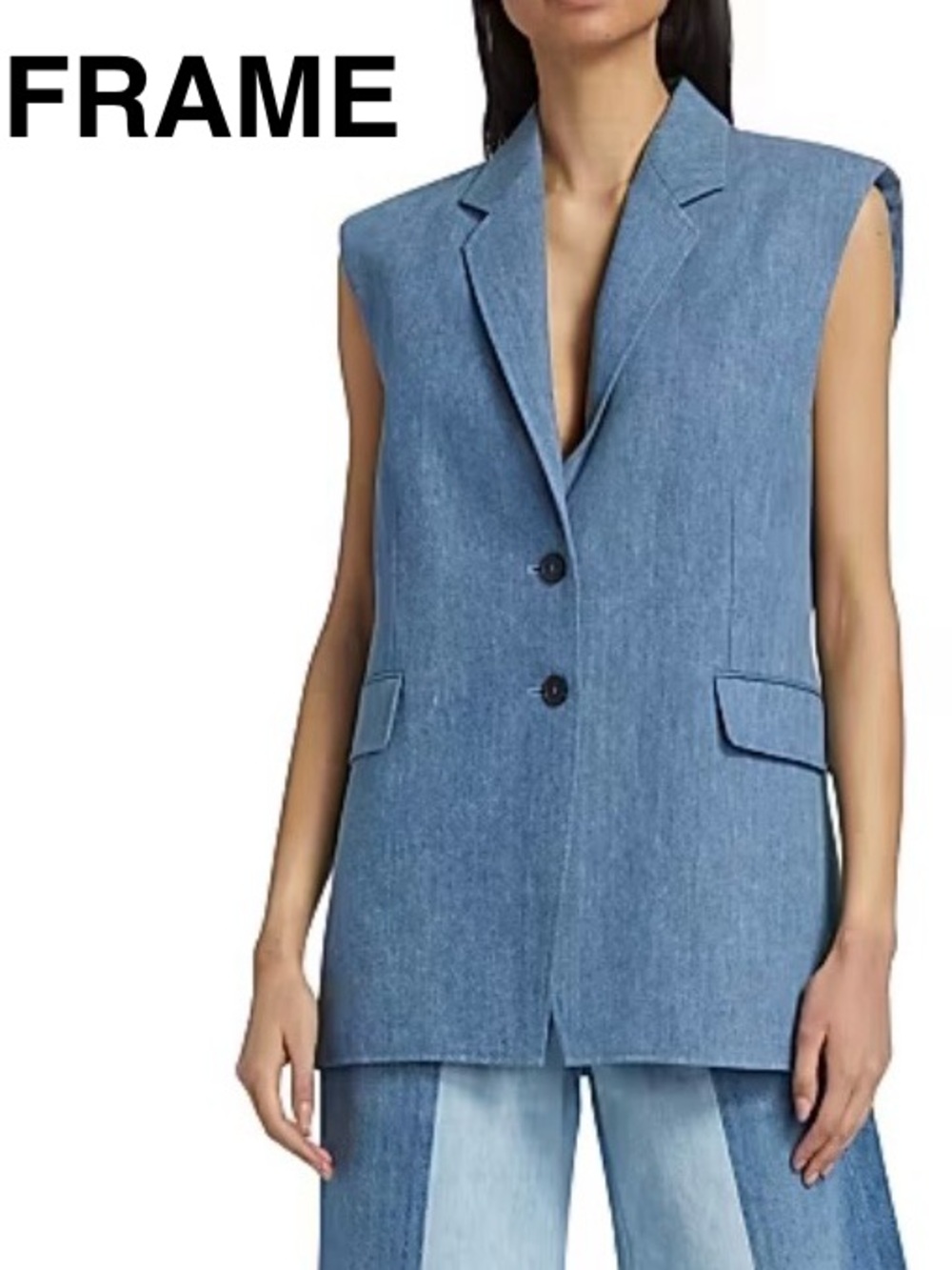 Frame Denim Oversized Sleeveless Blazer/Vest with Navy Lining Medium NWOT